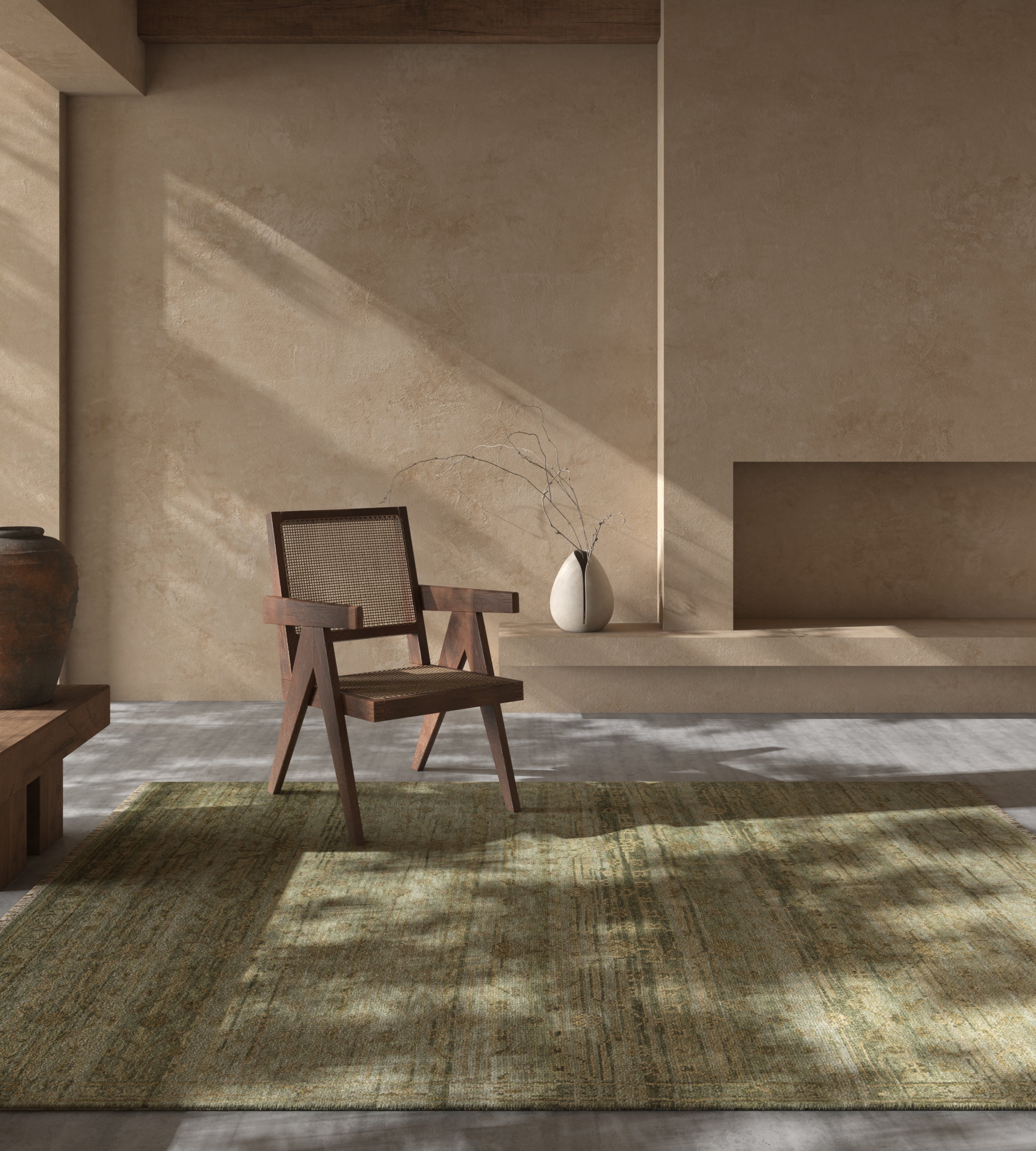 Carpet For Living room 8x10 Feet Green Wool Rectangle Vintage and Distressed Rug