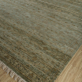 Carpet For Living room 8x10 Feet Green Wool Rectangle Vintage and Distressed Rug