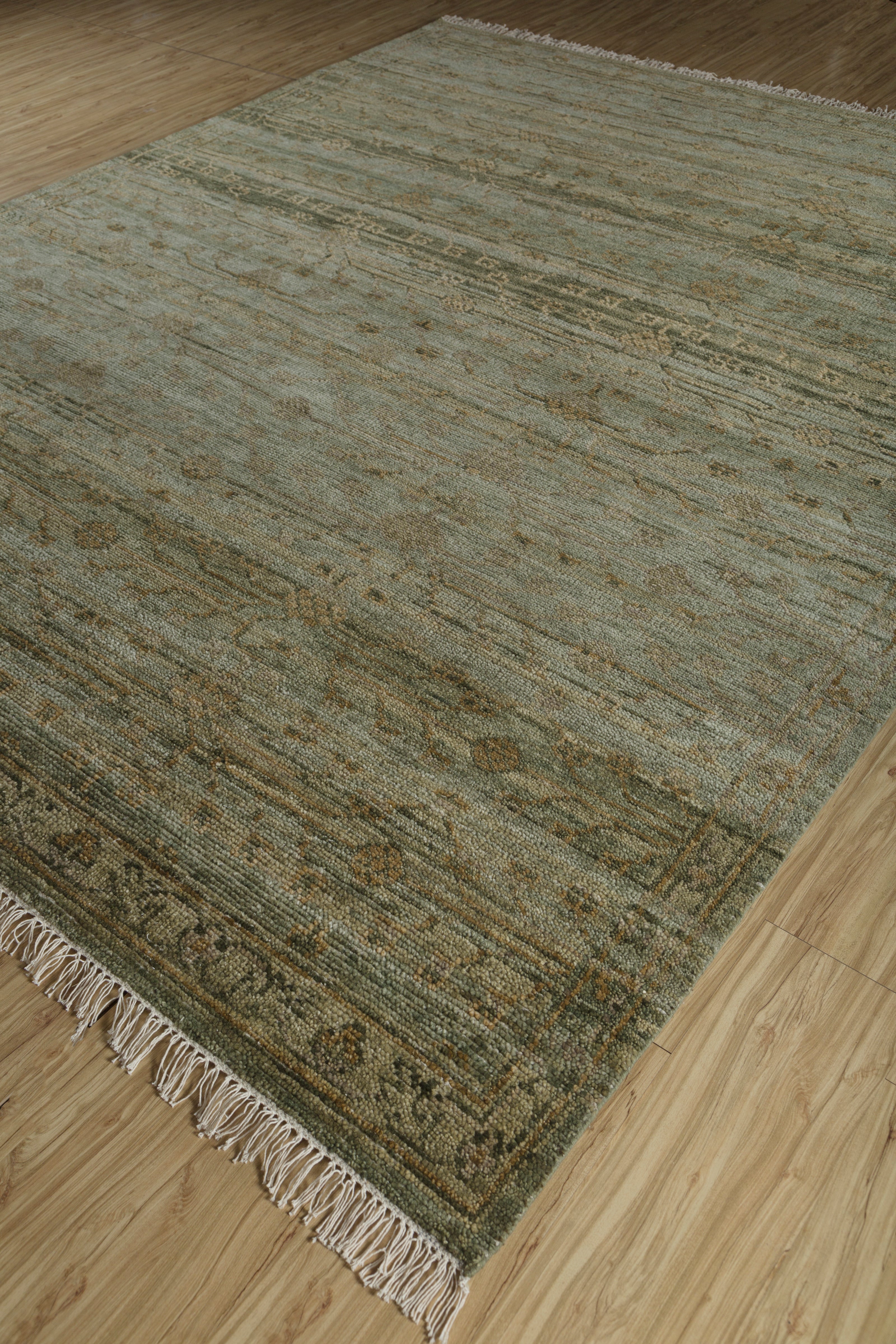 Carpet For Living room 8x10 Feet Green Wool Rectangle Vintage and Distressed Rug