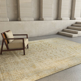 Carpet For Living room 8x10 Feet Beige and Brown Wool Rectangle Vintage and Distressed Rug