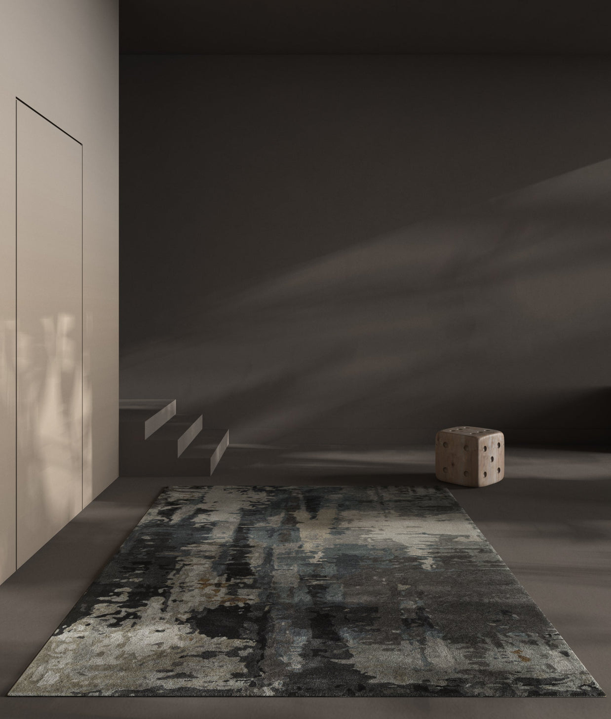 Carpet For Living room 8x11 Feet Grey and Black Wool and Viscose Rectangle Abstract Rug