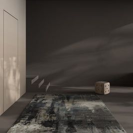 Carpet For Living room 8x11 Feet Grey and Black Wool and Viscose Rectangle Abstract Rug