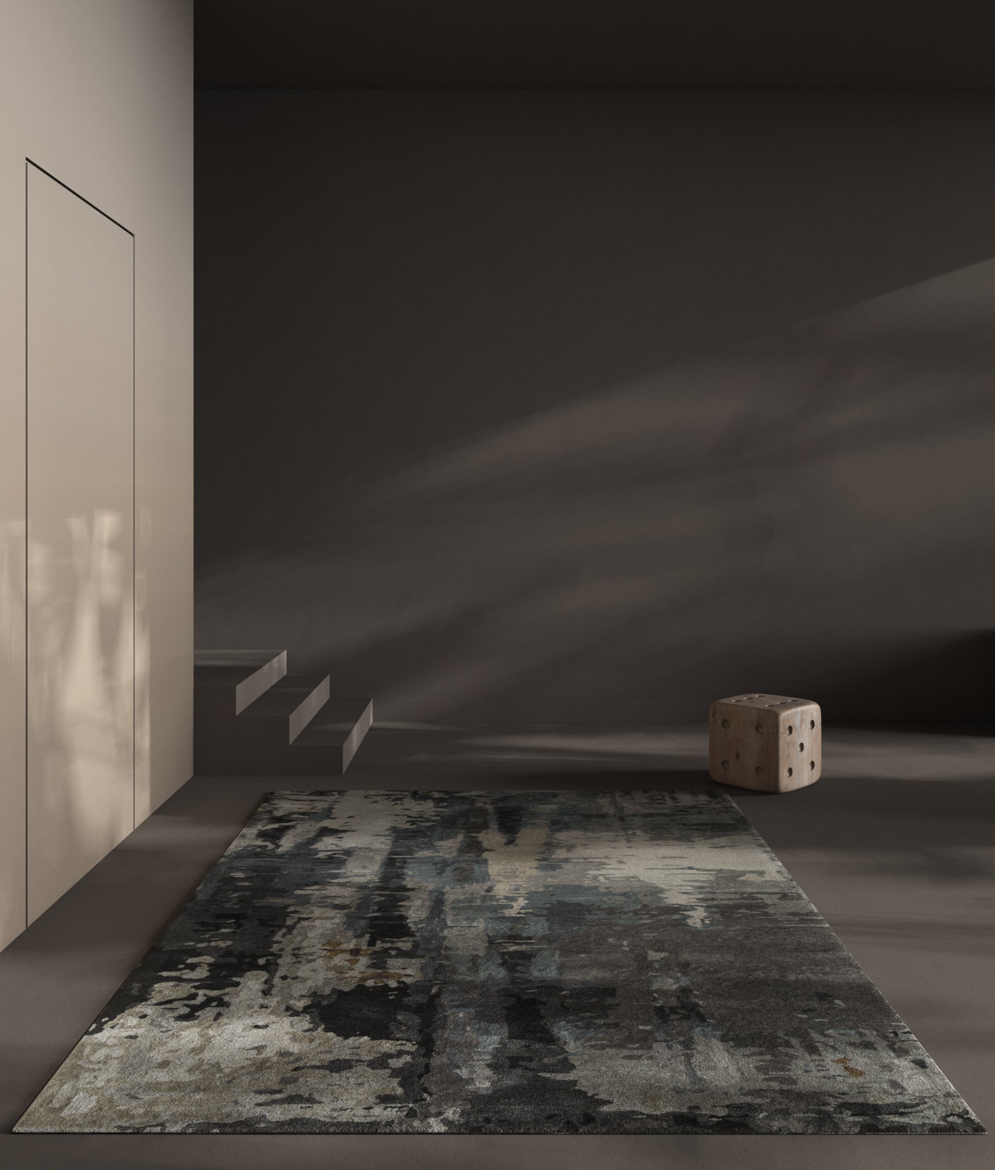 Carpet For Living room 8x11 Feet Grey and Black Wool and Viscose Rectangle Abstract Rug