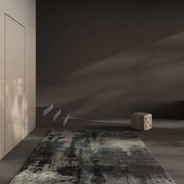 Carpet For Living room 8x11 Feet Grey and Black Wool and Viscose Rectangle Abstract Rug