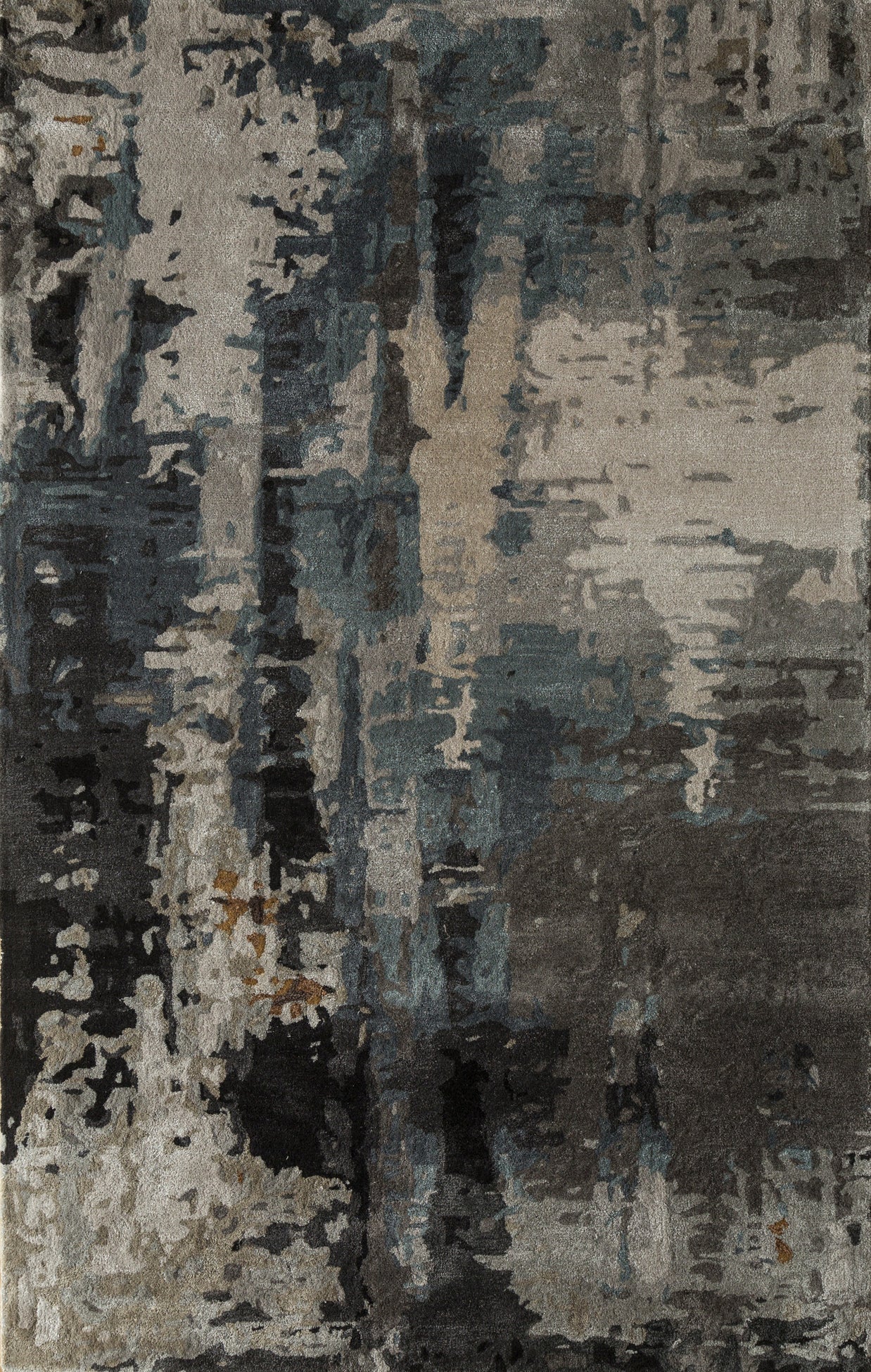 Carpet For Living room 8x11 Feet Grey and Black Wool and Viscose Rectangle Abstract Rug