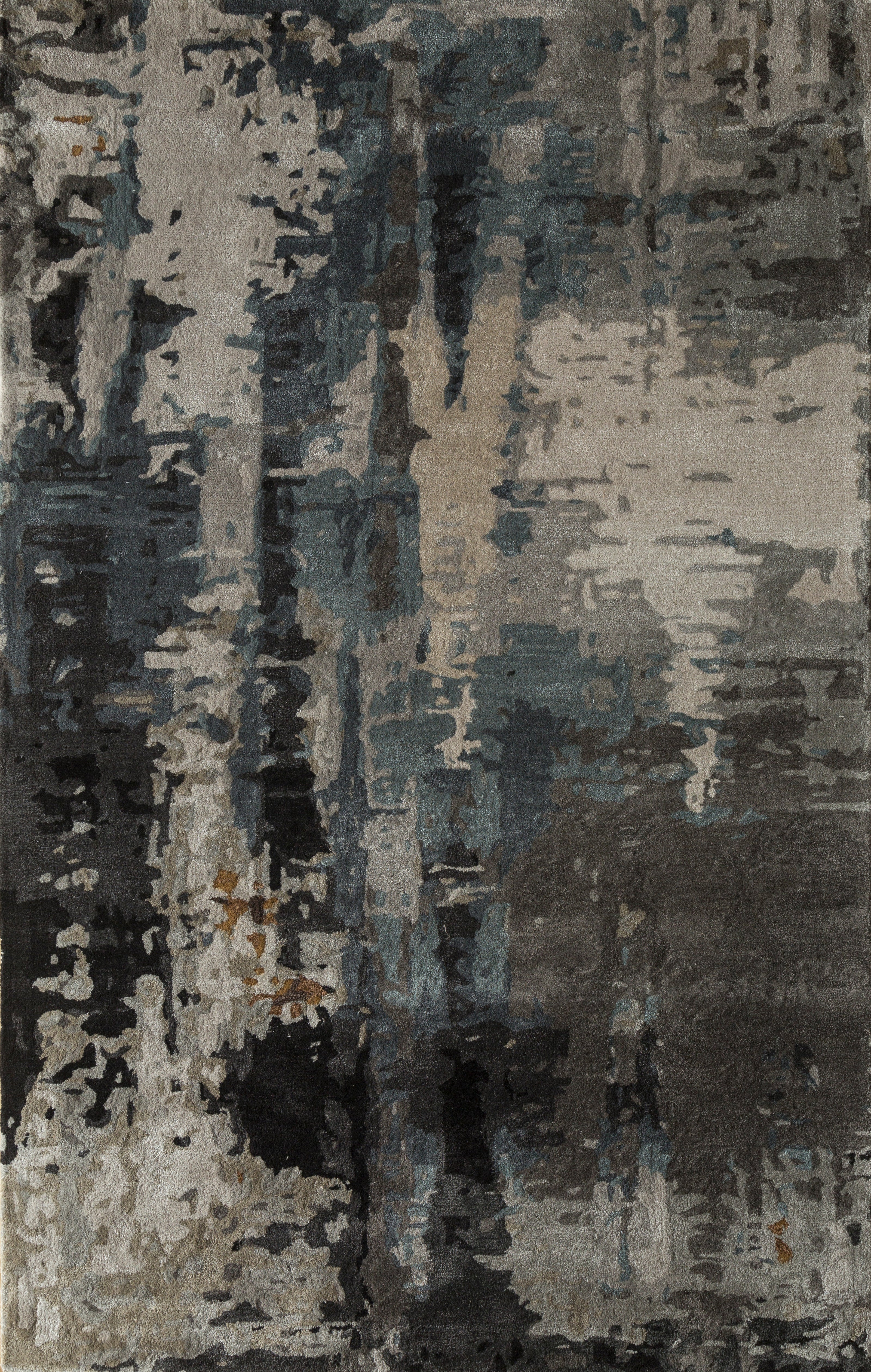 Carpet For Living room 8x11 Feet Grey and Black Wool and Viscose Rectangle Abstract Rug