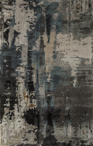 Carpet For Living room 8x11 Feet Grey and Black Wool and Viscose Rectangle Abstract Rug