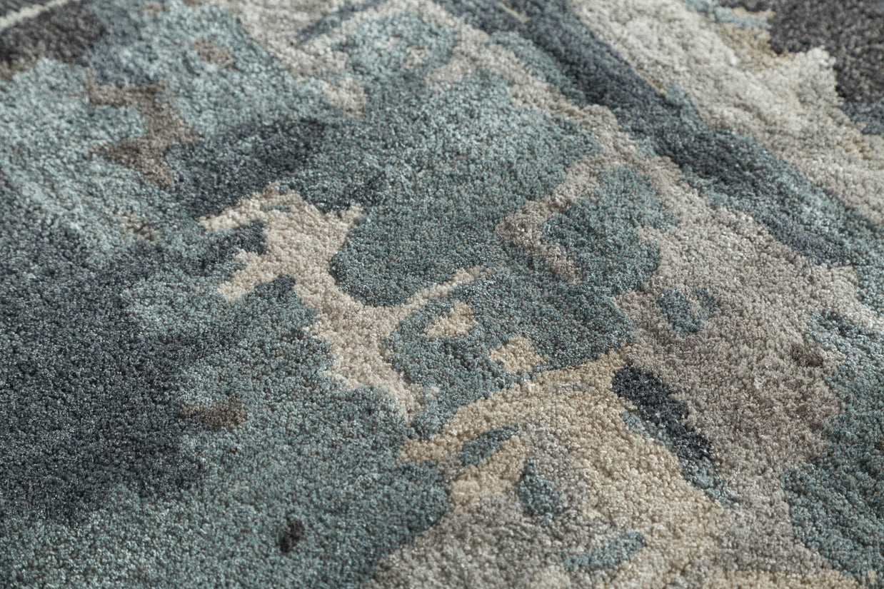 Carpet For Living room 8x11 Feet Grey and Black Wool and Viscose Rectangle Abstract Rug