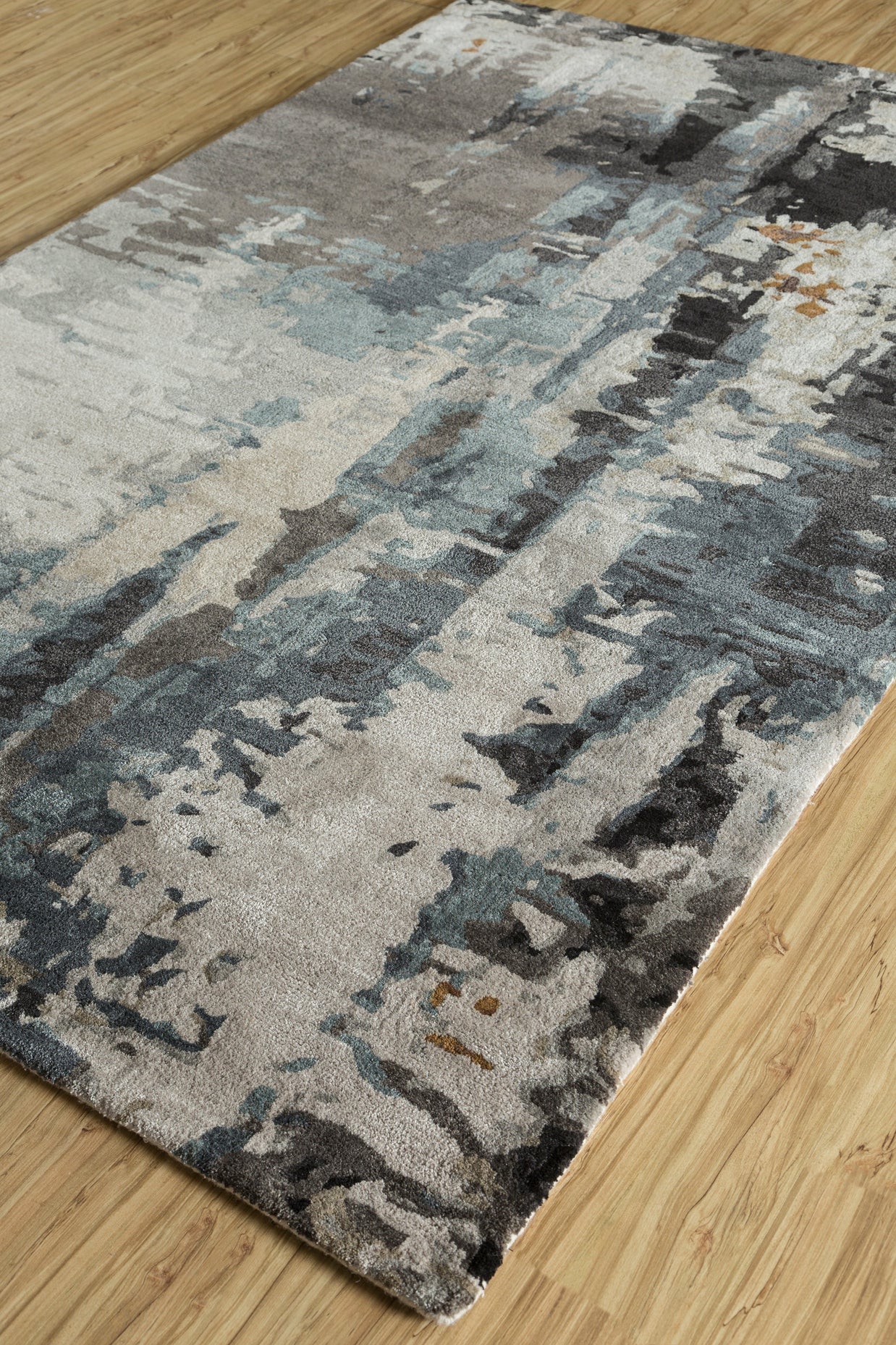 Carpet For Living room 8x11 Feet Grey and Black Wool and Viscose Rectangle Abstract Rug