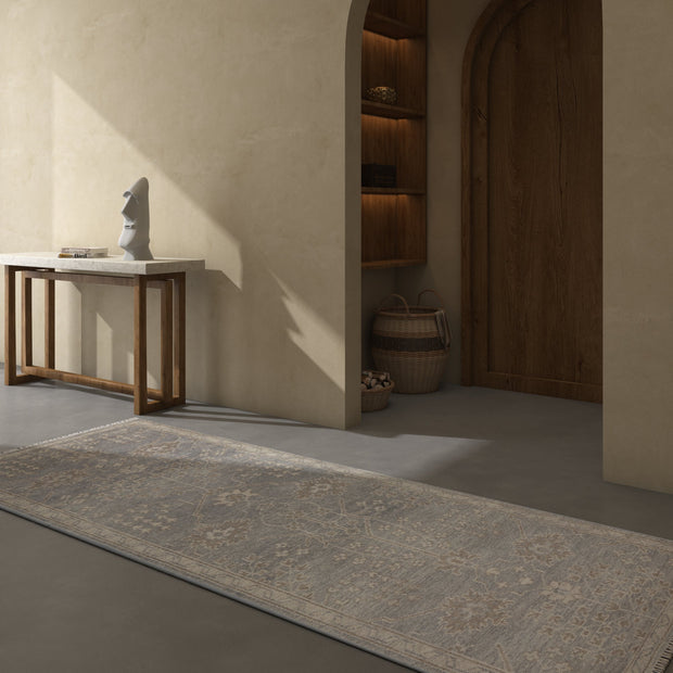 Carpet For Living room 3x10 Feet Grey and Black Wool Runner Oriental and Traditional Rug