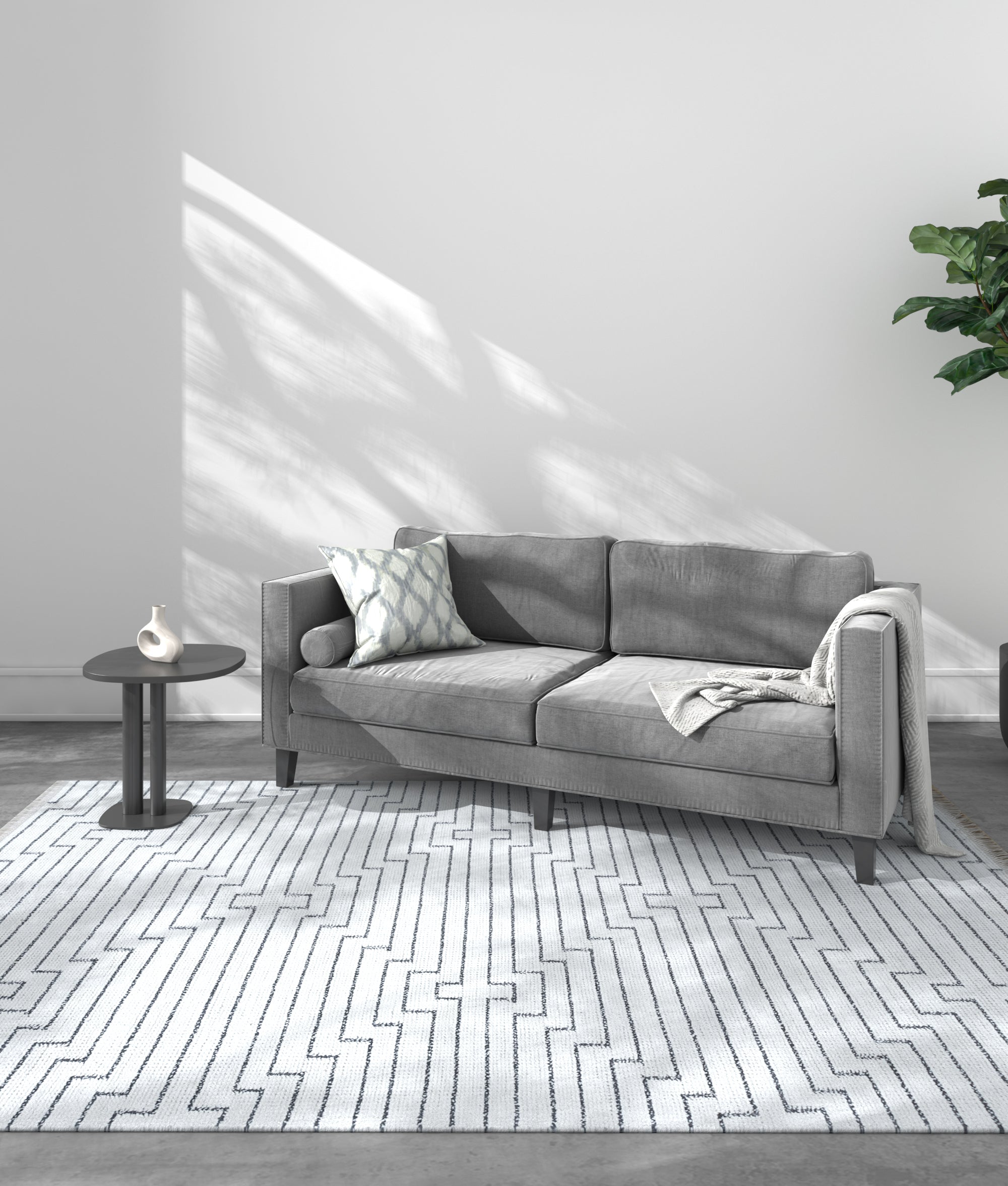 Carpet For Living room 8x11 Feet Ivory Bamboo Silk Rectangle Geometric and Stripes Rug