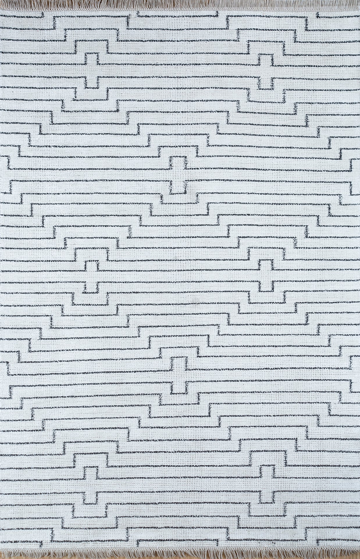 Carpet For Living room 8x11 Feet Ivory Bamboo Silk Rectangle Geometric and Stripes Rug