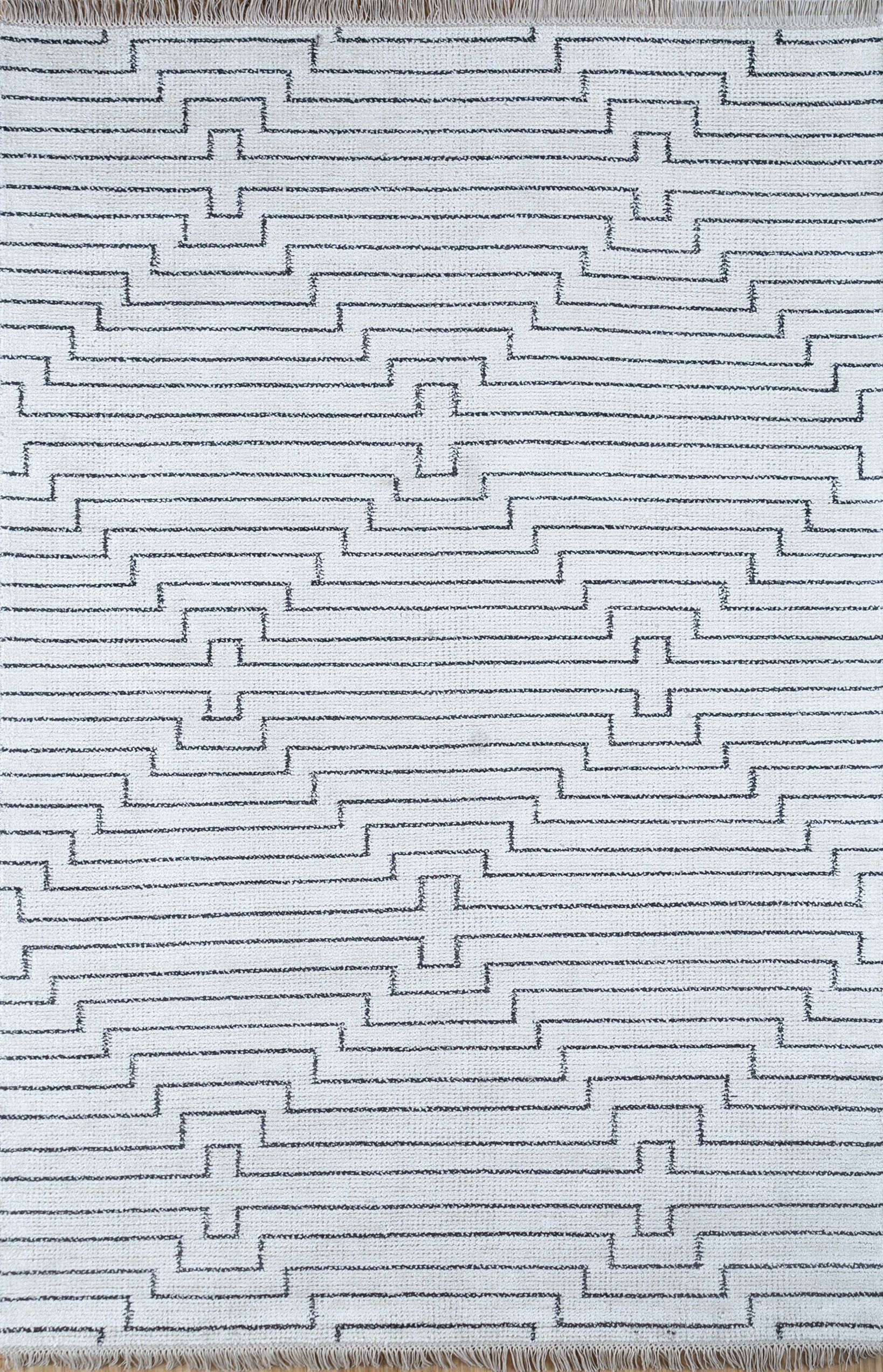 Carpet For Living room 8x11 Feet Ivory Bamboo Silk Rectangle Geometric and Stripes Rug