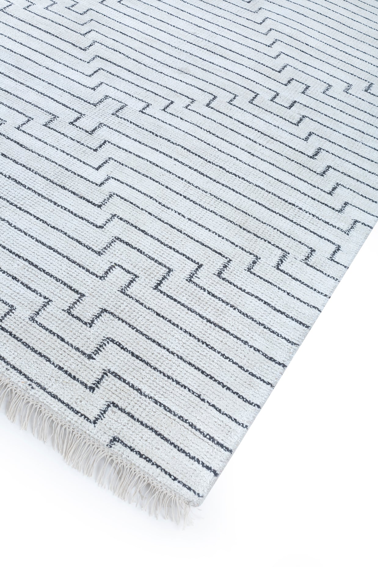 Carpet For Living room 8x11 Feet Ivory Bamboo Silk Rectangle Geometric and Stripes Rug