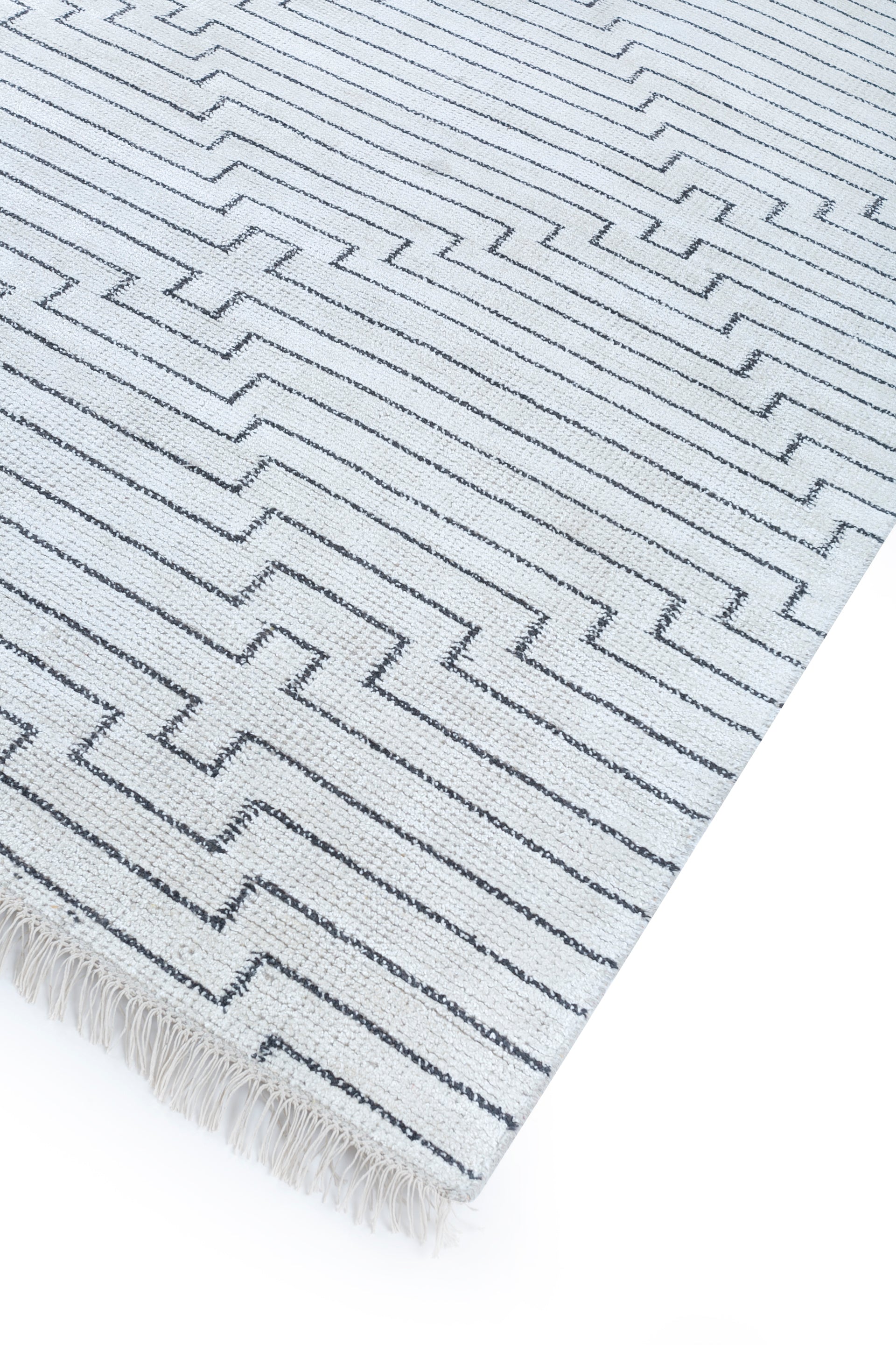 Carpet For Living room 8x11 Feet Ivory Bamboo Silk Rectangle Geometric and Stripes Rug