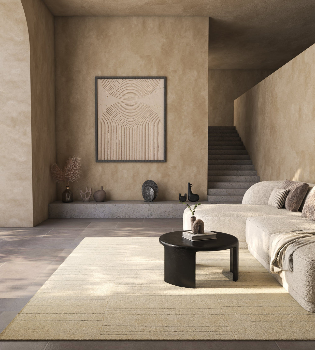 Carpet For Living room 8x10 Feet Ivory Wool and Tencil Rectangle solid Rug