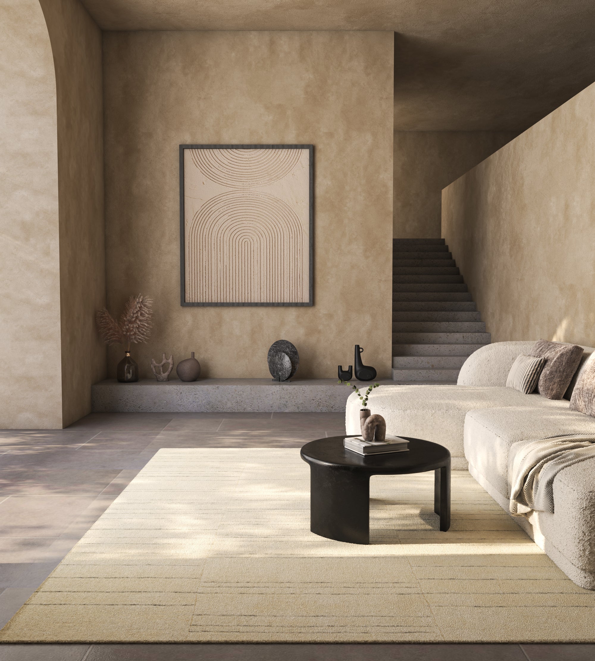 Carpet For Living room 8x10 Feet Ivory Wool and Tencil Rectangle solid Rug