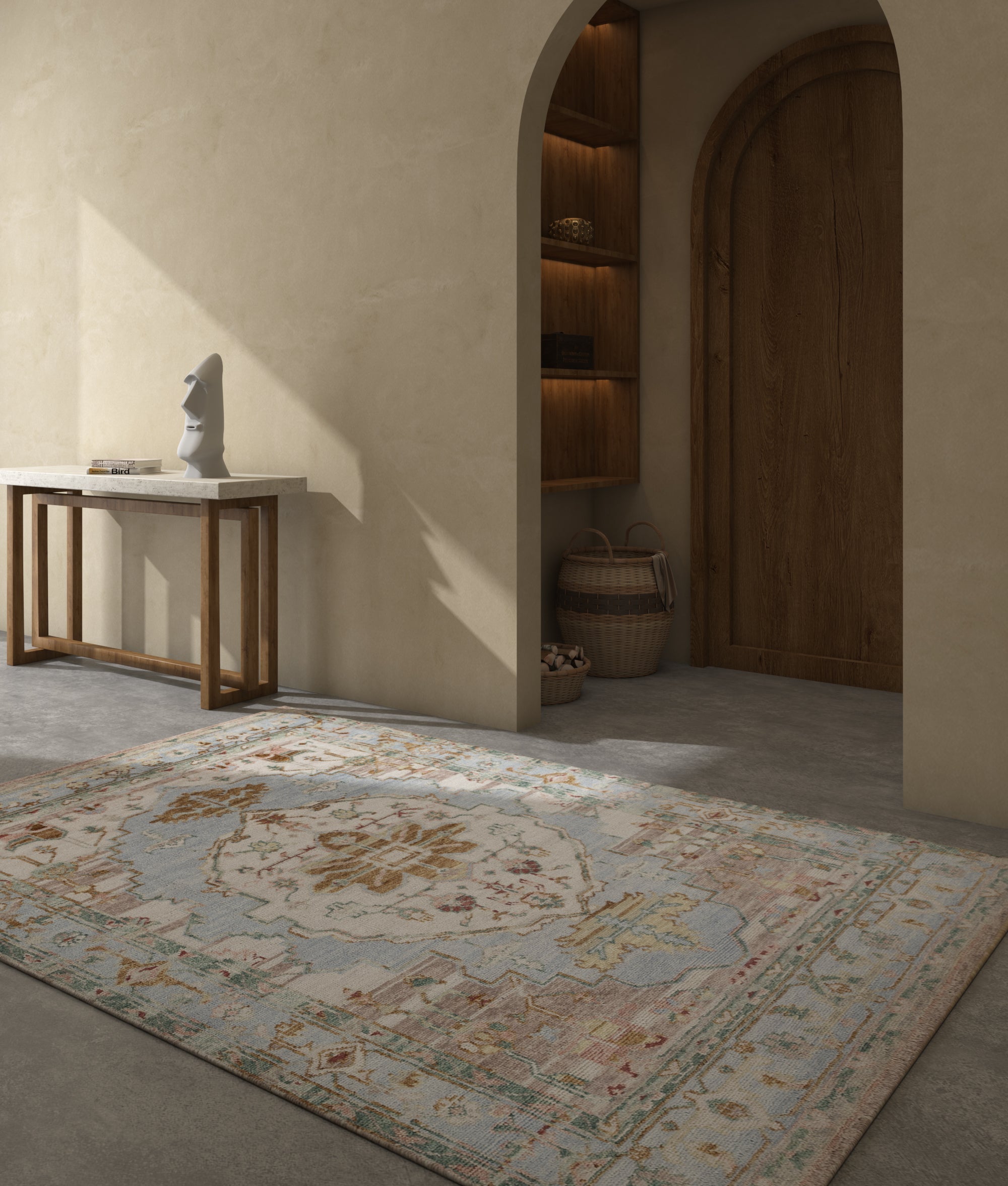 Carpet For Living room 2x4 Feet Blue Wool Rectangle Vintage and Distressed Rug