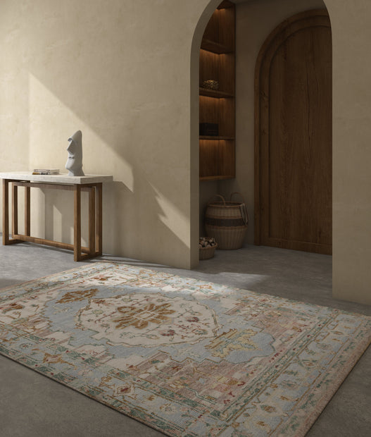 Carpet For Living room 2x4 Feet Blue Wool Rectangle Vintage and Distressed Rug