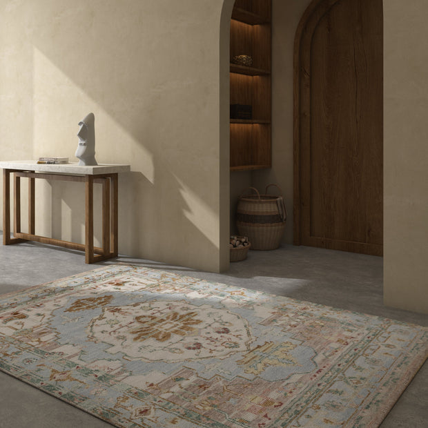 Carpet For Living room 2x4 Feet Blue Wool Rectangle Vintage and Distressed Rug