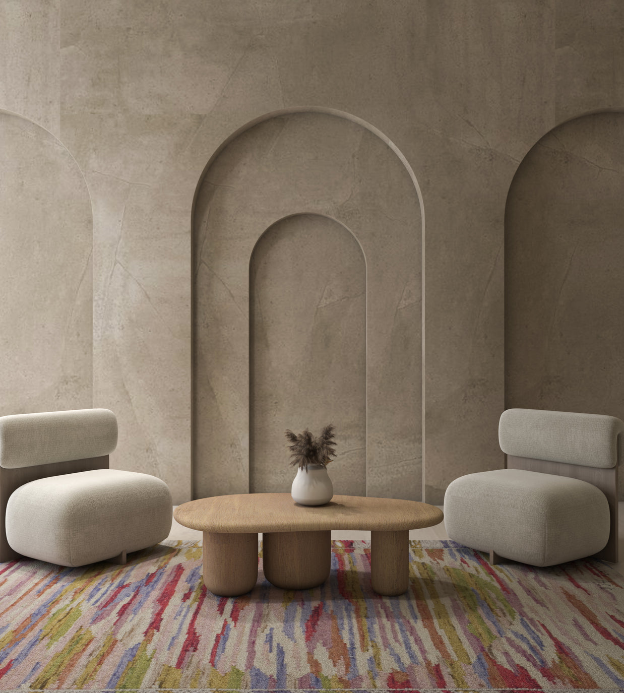 Carpet For Living room 9X12 Feet Ivory Wool Rectangle Geometric And Stripes Rug