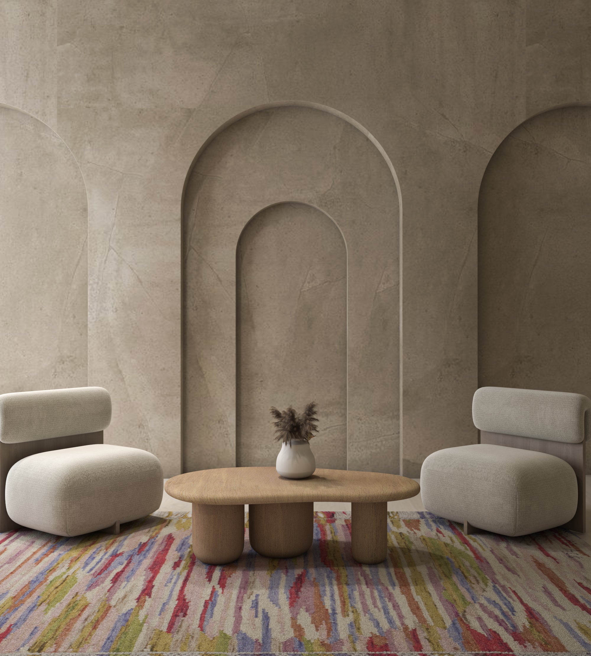 Carpet For Living room 9X12 Feet Ivory Wool Rectangle Geometric And Stripes Rug