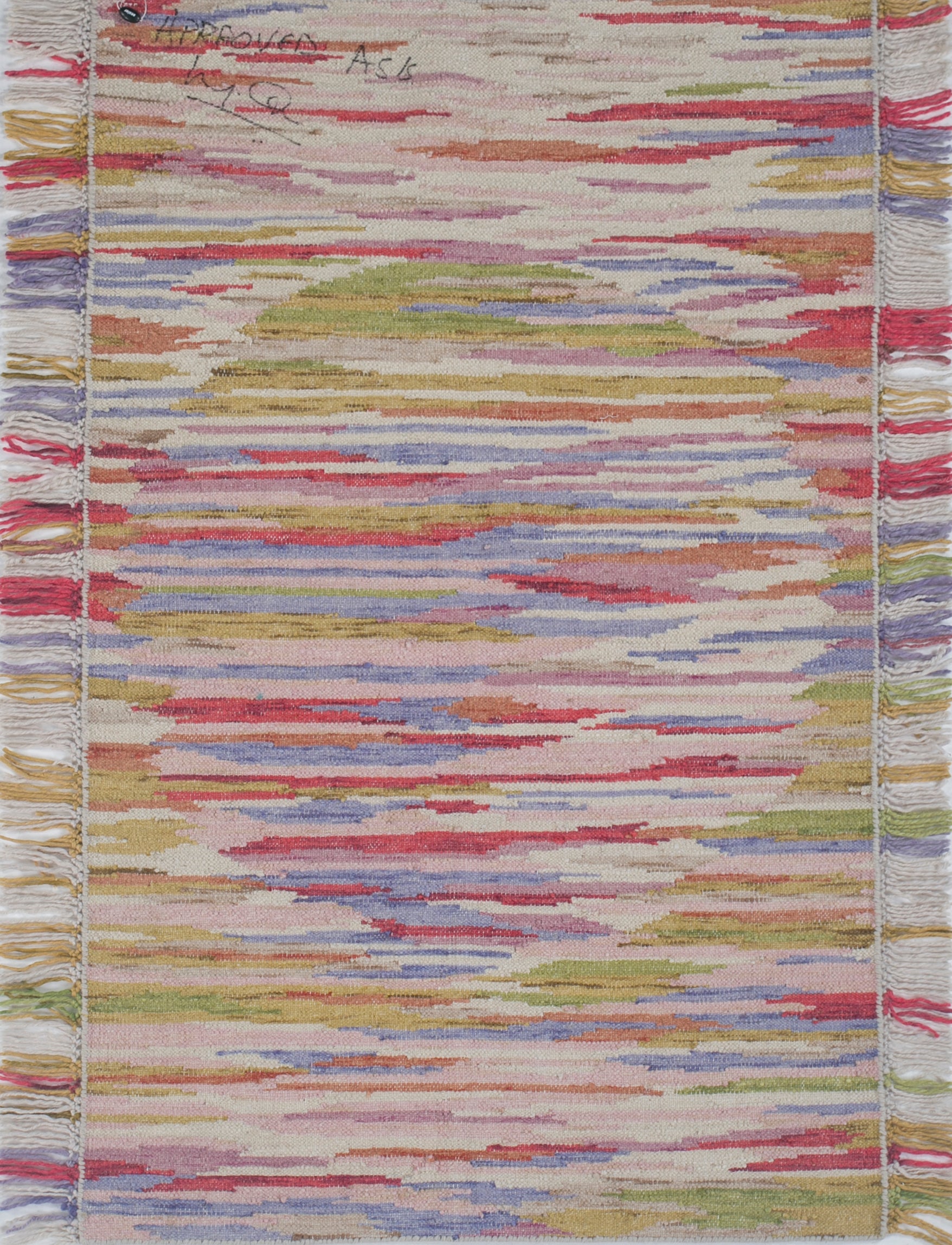 Carpet For Living room 9X12 Feet Ivory Wool Rectangle Geometric And Stripes Rug