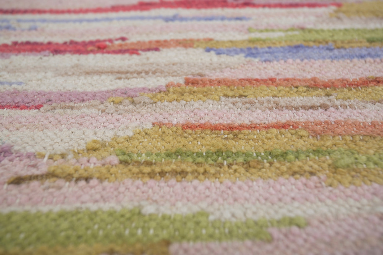 Carpet For Living room 9X12 Feet Ivory Wool Rectangle Geometric And Stripes Rug