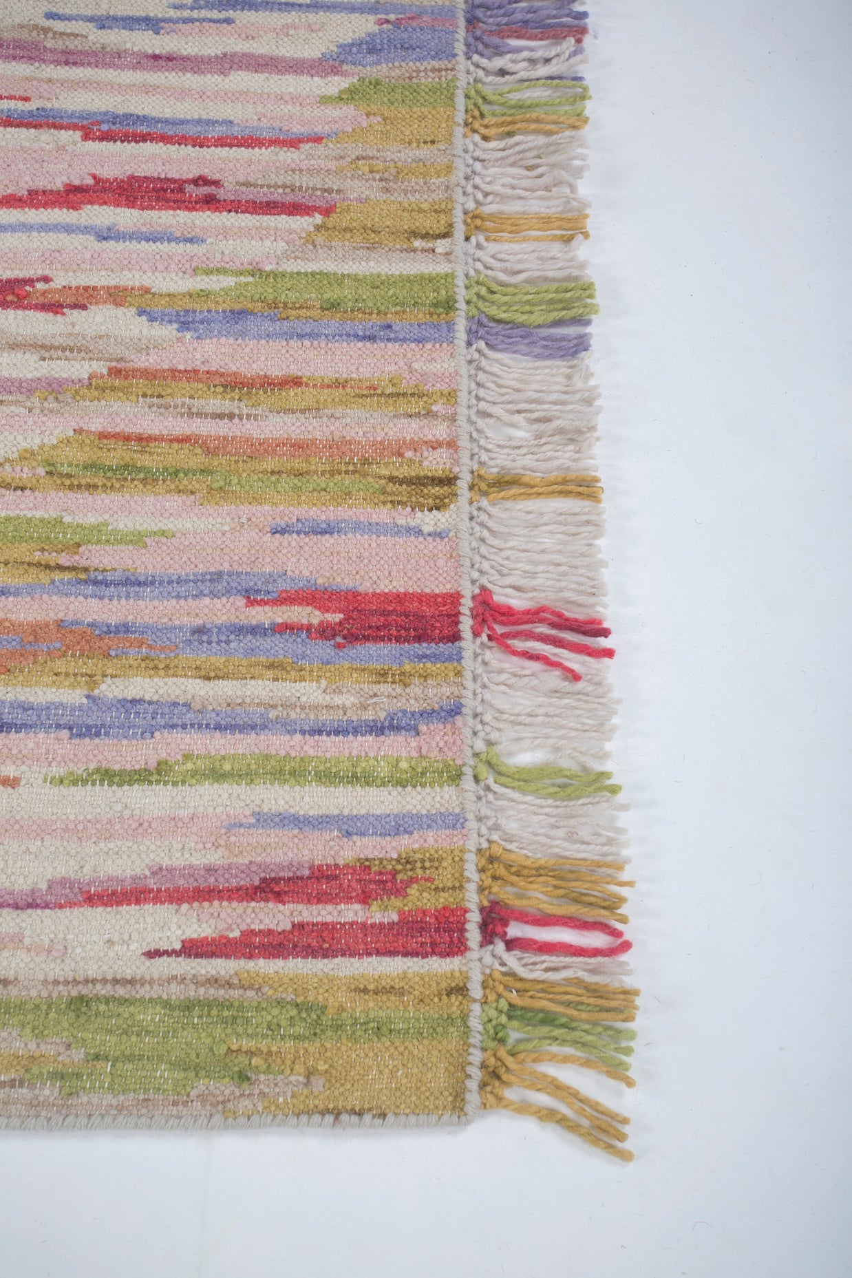 Carpet For Living room 9X12 Feet Ivory Wool Rectangle Geometric And Stripes Rug