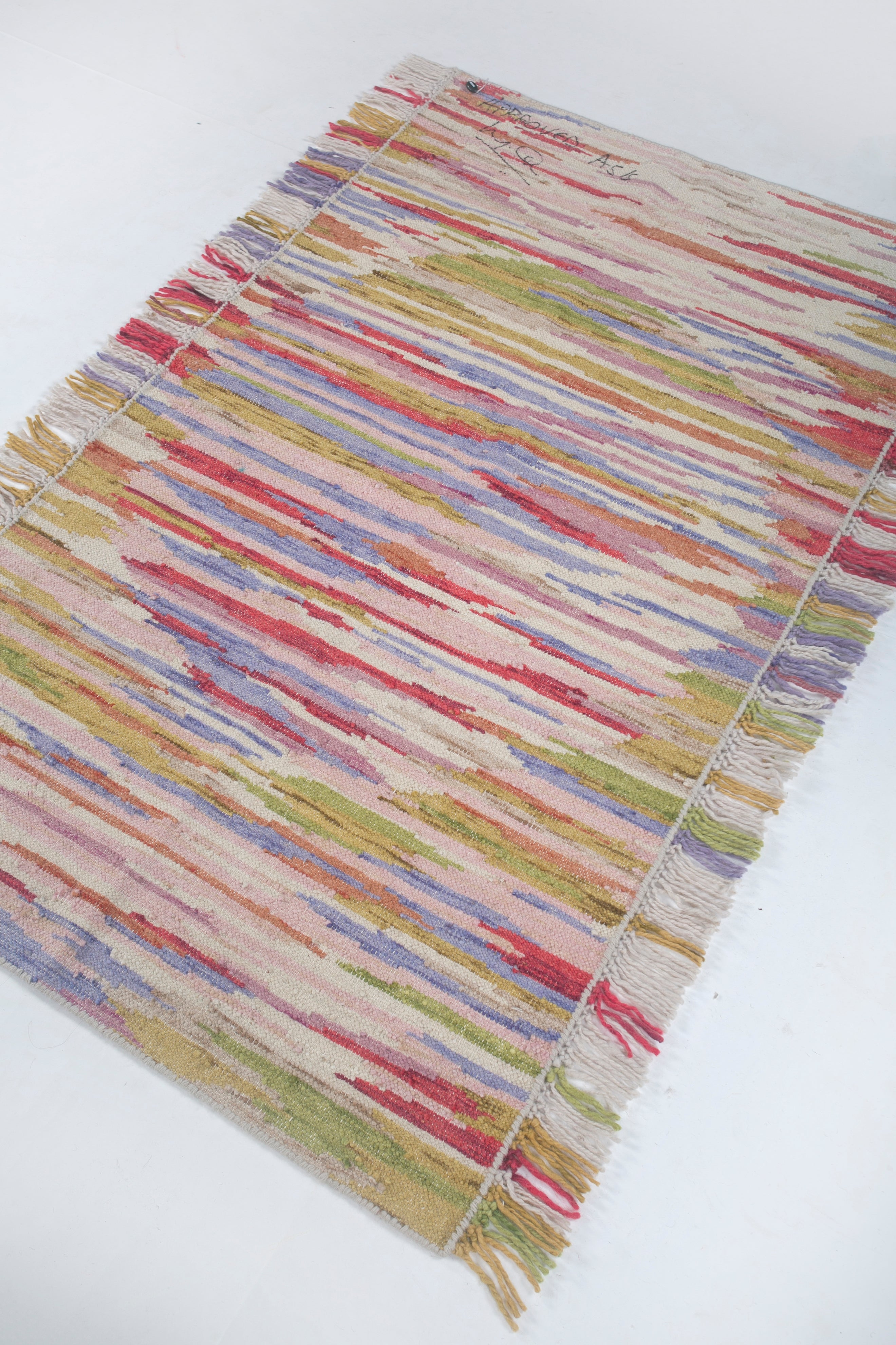 Carpet For Living room 9X12 Feet Ivory Wool Rectangle Geometric And Stripes Rug