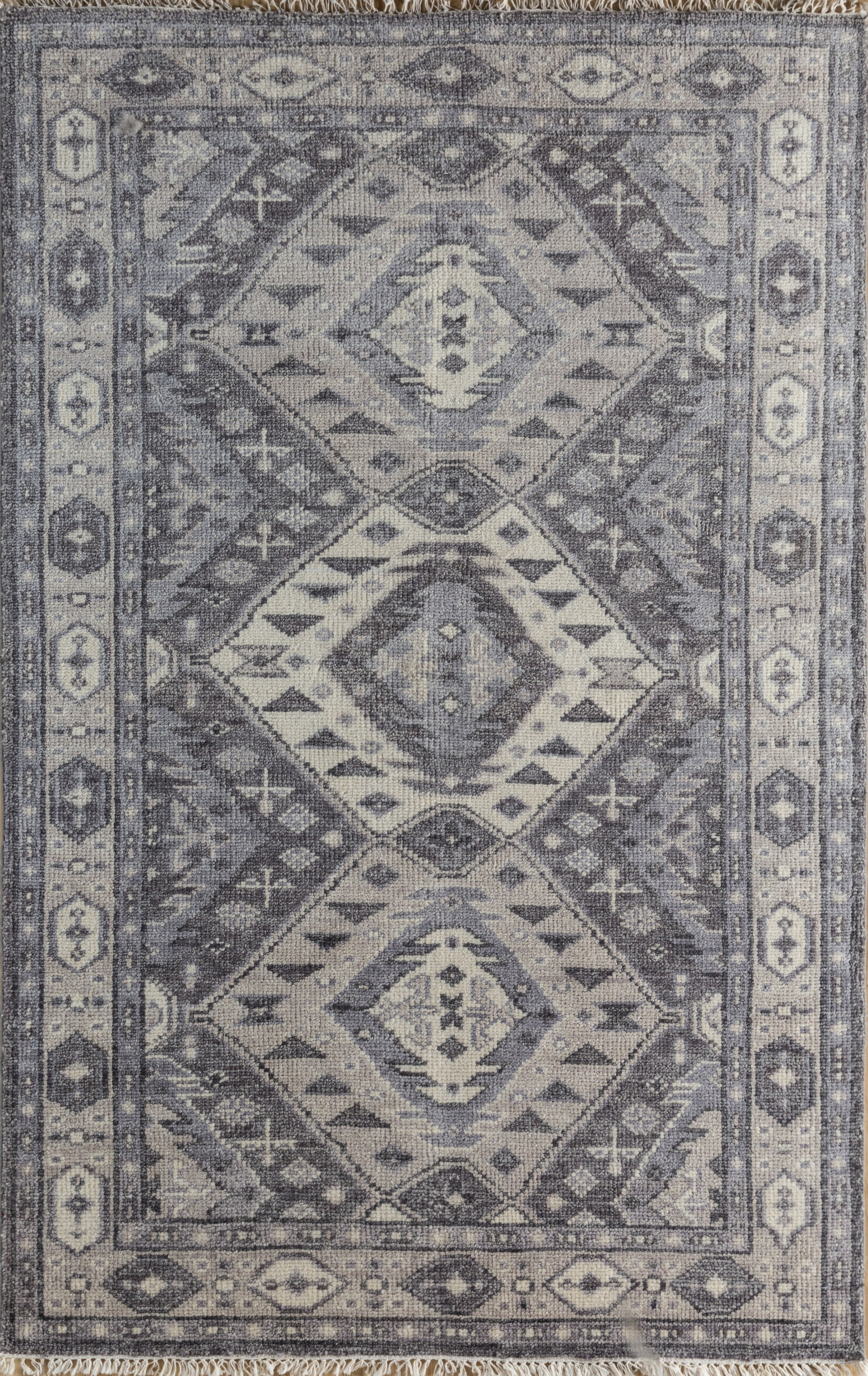 Carpet For Living room 6'6x9'10 Feet Grey and Black Wool Rectangle Moroccan and Tribal Rug