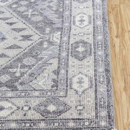 Carpet For Living room 6'6x9'10 Feet Grey and Black Wool Rectangle Moroccan and Tribal Rug