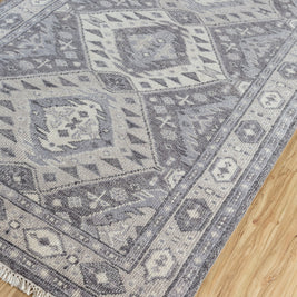 Carpet For Living room 6'6x9'10 Feet Grey and Black Wool Rectangle Moroccan and Tribal Rug