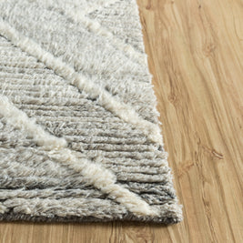 Carpet For Living room 6'6x9'10 Feet Grey and Black Wool Rectangle Geometric and Stripes Rug