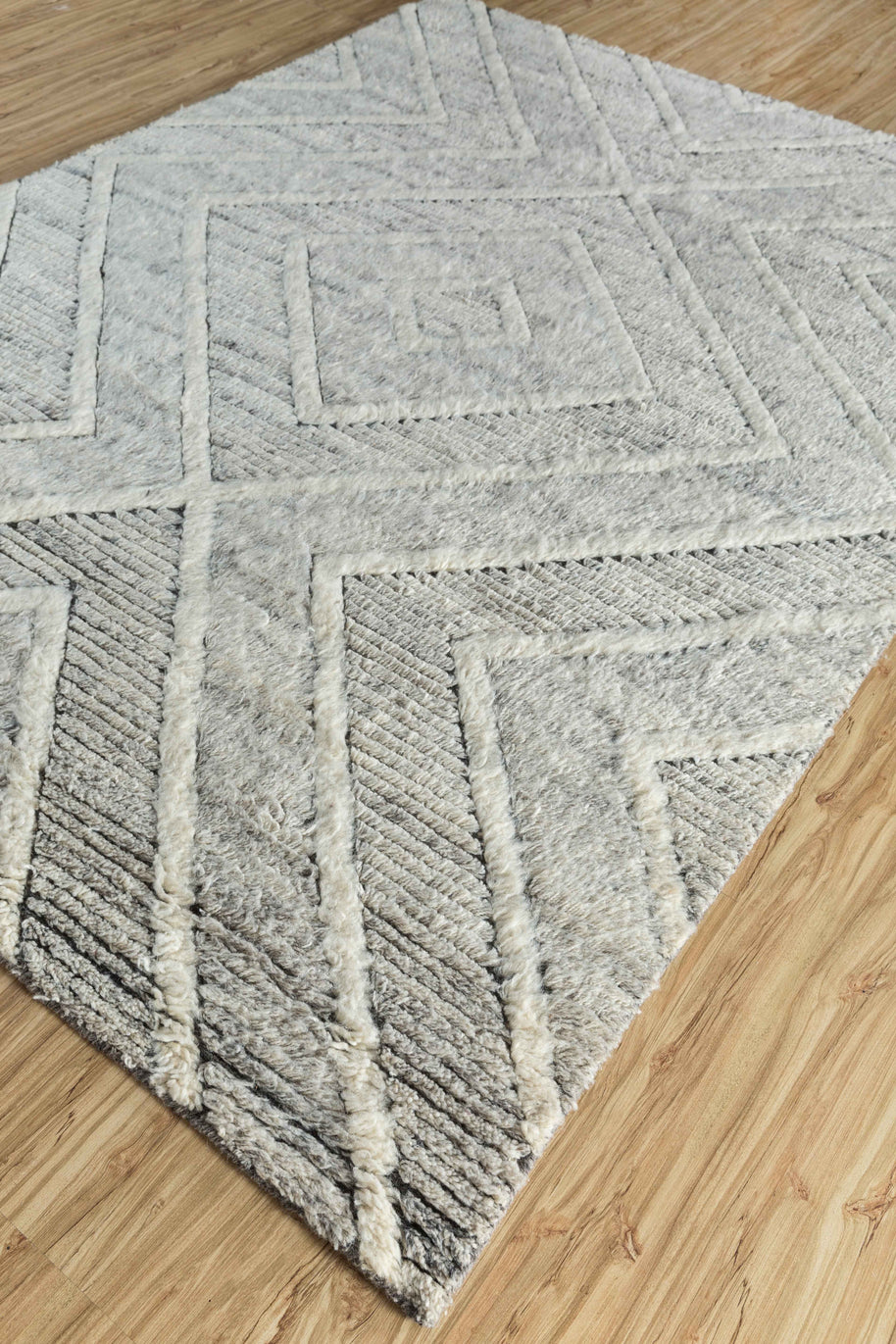 Carpet For Living room 6'6x9'10 Feet Grey and Black Wool Rectangle Geometric and Stripes Rug
