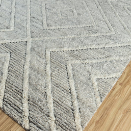 Carpet For Living room 6'6x9'10 Feet Grey and Black Wool Rectangle Geometric and Stripes Rug