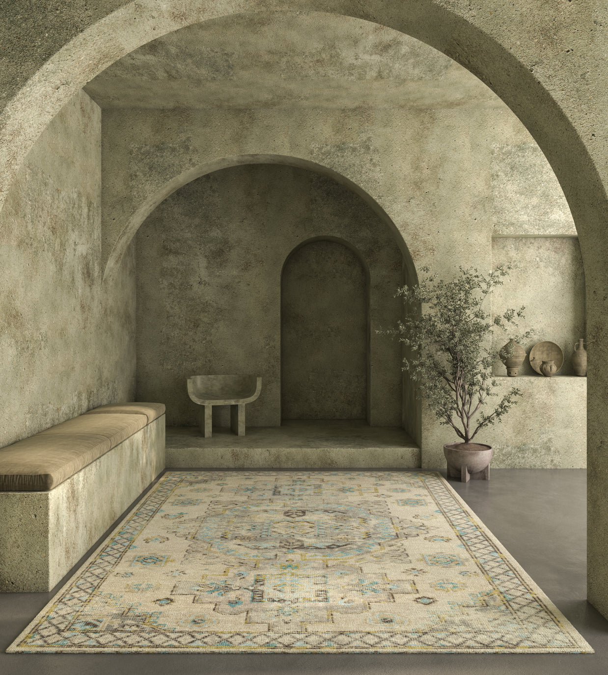 Carpet For Living room 6'6x9'10 Feet Ivory Wool Rectangle Vintage and Distressed Rug