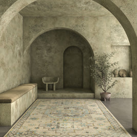 Carpet For Living room 6'6x9'10 Feet Ivory Wool Rectangle Vintage and Distressed Rug