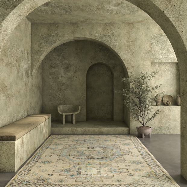 Carpet For Living room 6'6x9'10 Feet Ivory Wool Rectangle Vintage and Distressed Rug