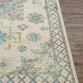 Carpet For Living room 6'6x9'10 Feet Ivory Wool Rectangle Vintage and Distressed Rug