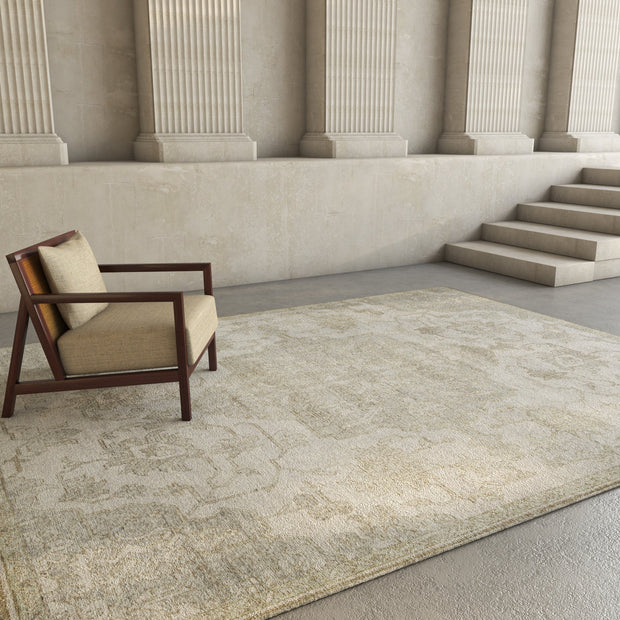 Carpet For Living room 8x10 Feet Grey and Black Wool Rectangle Vintage and Distressed Rug