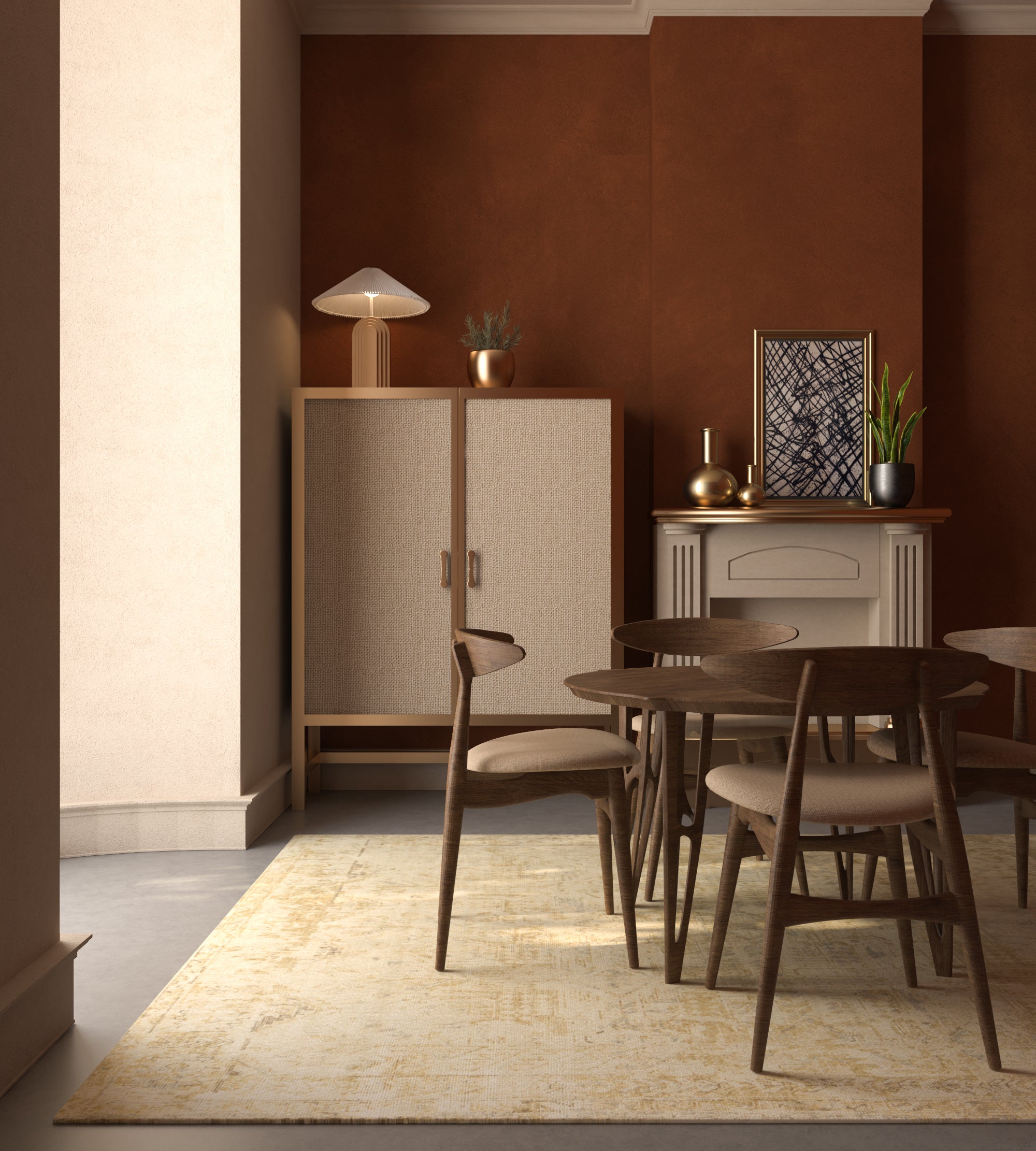 Carpet For Living room 6x9 Feet Beige and Brown Wool Rectangle Vintage and Distressed Rug