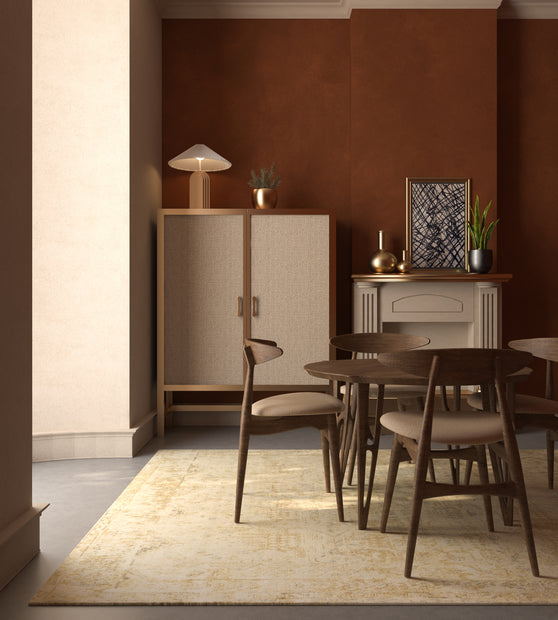 Carpet For Living room 6x9 Feet Beige and Brown Wool Rectangle Vintage and Distressed Rug