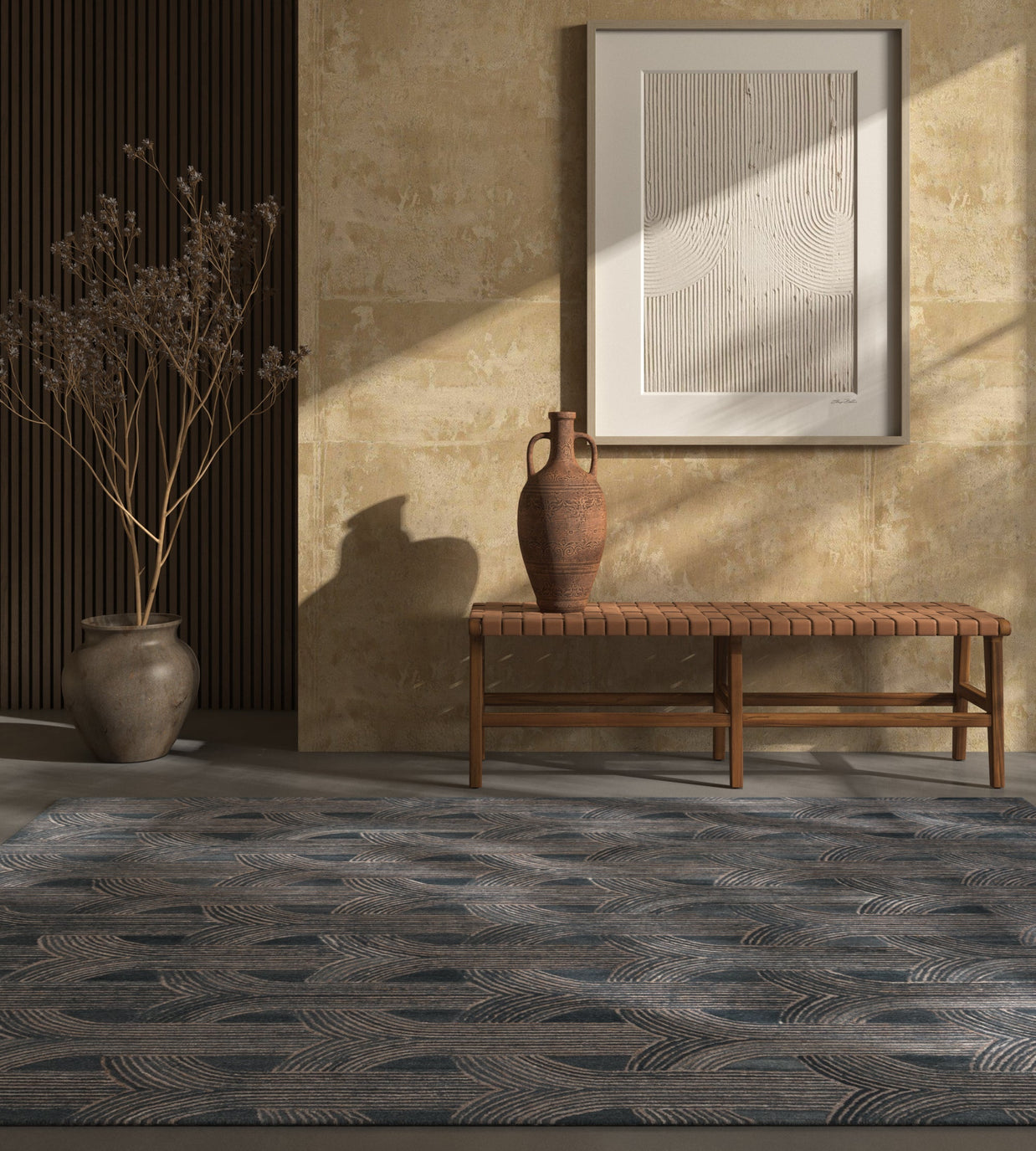 Carpet For Living room 8x10 Feet Blue Wool Rectangle Geometric and Stripes Rug