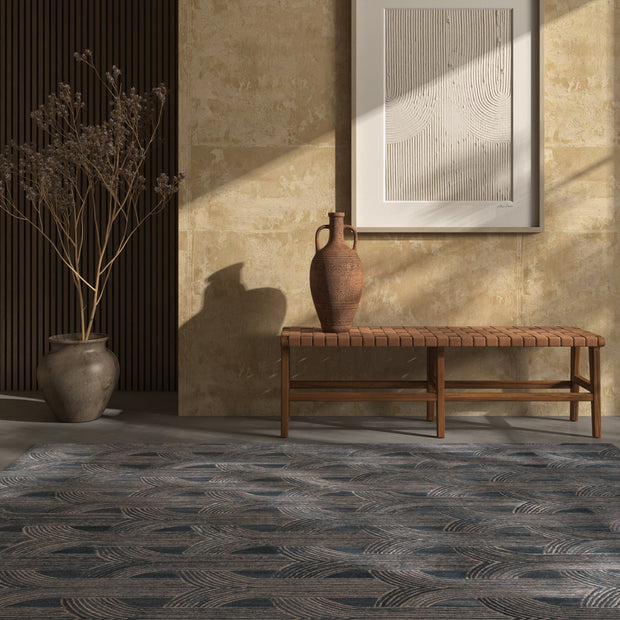 Carpet For Living room 8x10 Feet Blue Wool Rectangle Geometric and Stripes Rug