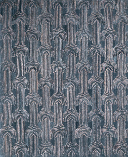 Carpet For Living room 8x10 Feet Blue Wool Rectangle Geometric and Stripes Rug