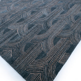 Carpet For Living room 8x10 Feet Blue Wool Rectangle Geometric and Stripes Rug