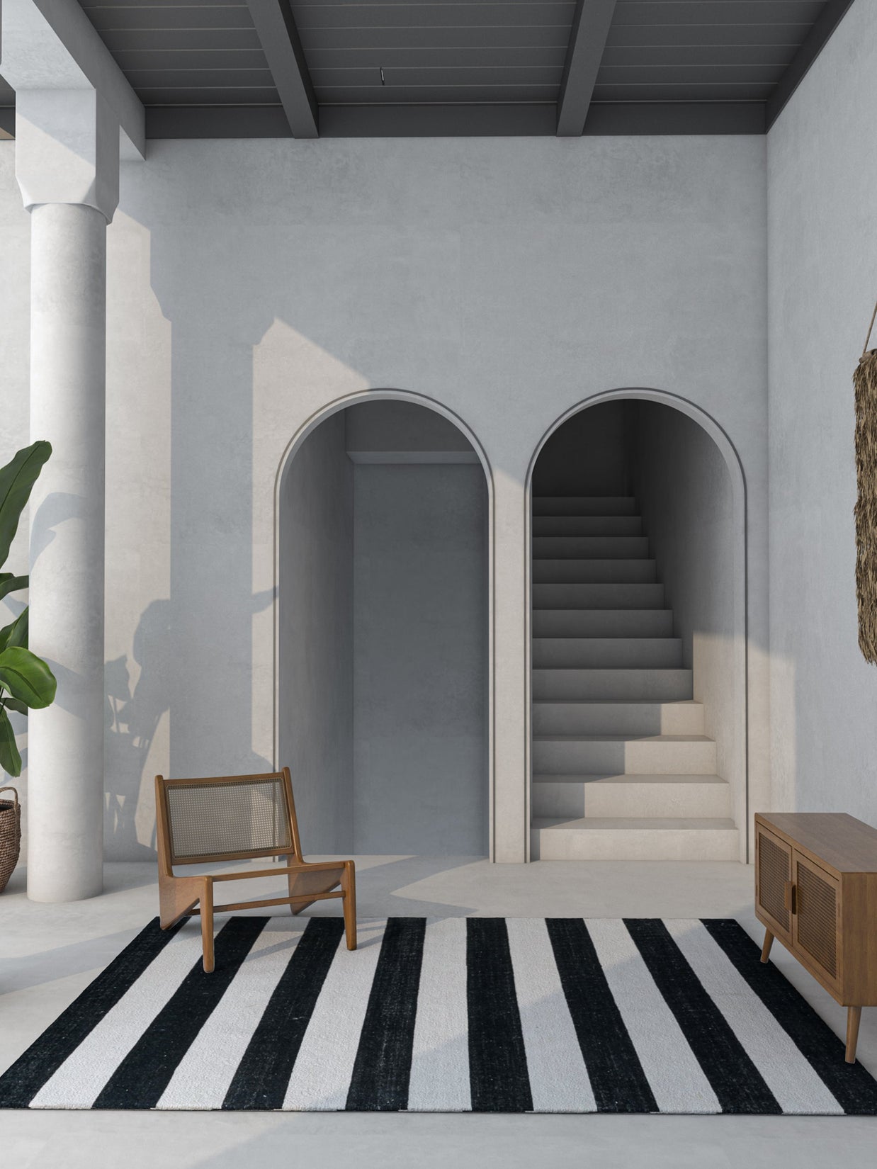 Carpet For Living room 9X12 Feet Grey And Black Wool Rectangle Geometric And Stripes Rug - I MEAN DESIGN