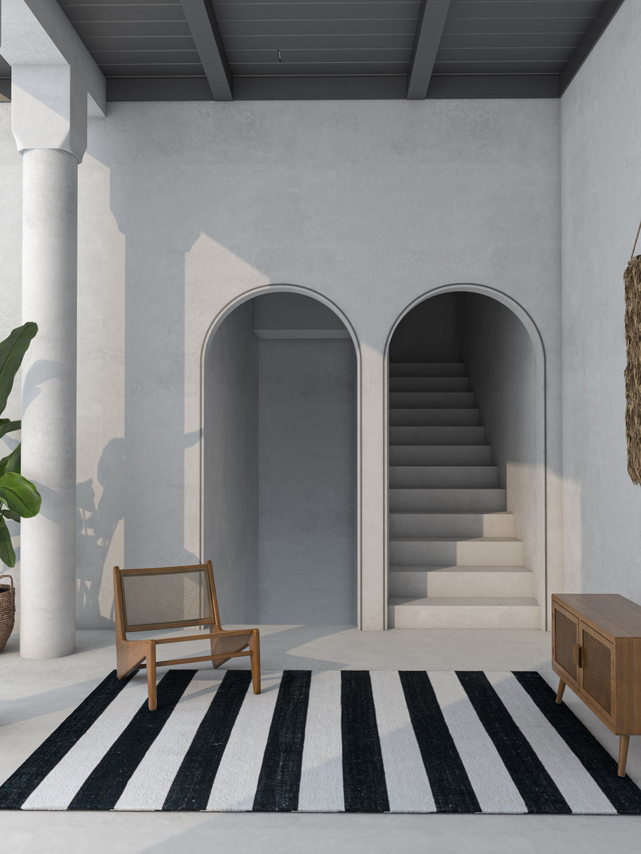 Carpet For Living room 9X12 Feet Grey And Black Wool Rectangle Geometric And Stripes Rug - I MEAN DESIGN