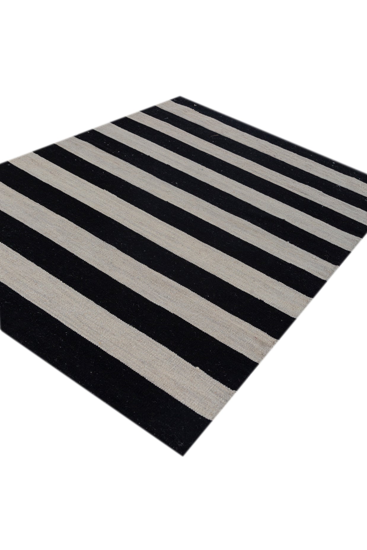 Carpet For Living room 9X12 Feet Grey And Black Wool Rectangle Geometric And Stripes Rug